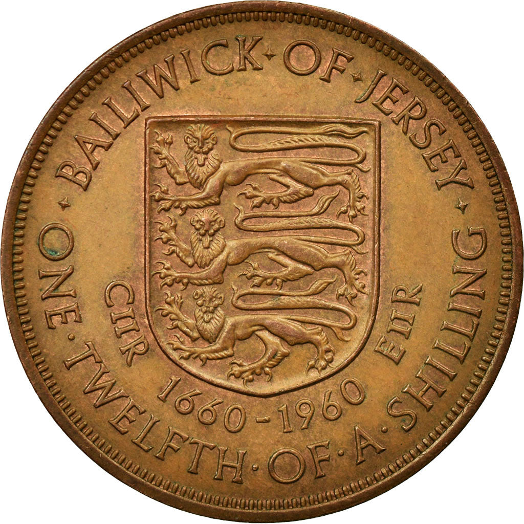 Moneta, Jersey, Elizabeth II, 1/12 Shilling, 1960, AU(50-53), Bronze, KM:23