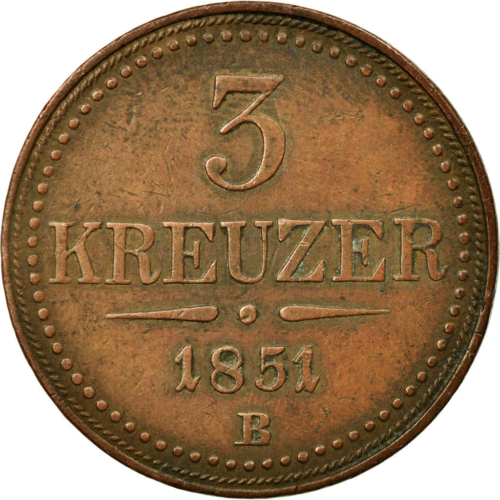 Münze, Österreich, Franz Joseph I, 3 Kreuzer, 1851, Kremnitz, SS+, Kupfer