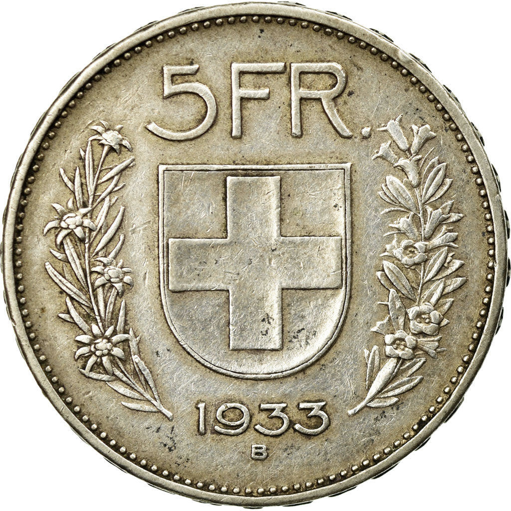 Coin, Switzerland, 5 Francs, 1933, Bern, EF(40-45), Silver, KM:40