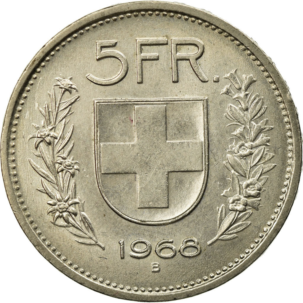 Coin, Switzerland, 5 Francs, 1968, Bern, AU(55-58), Copper-nickel, KM:40a.1
