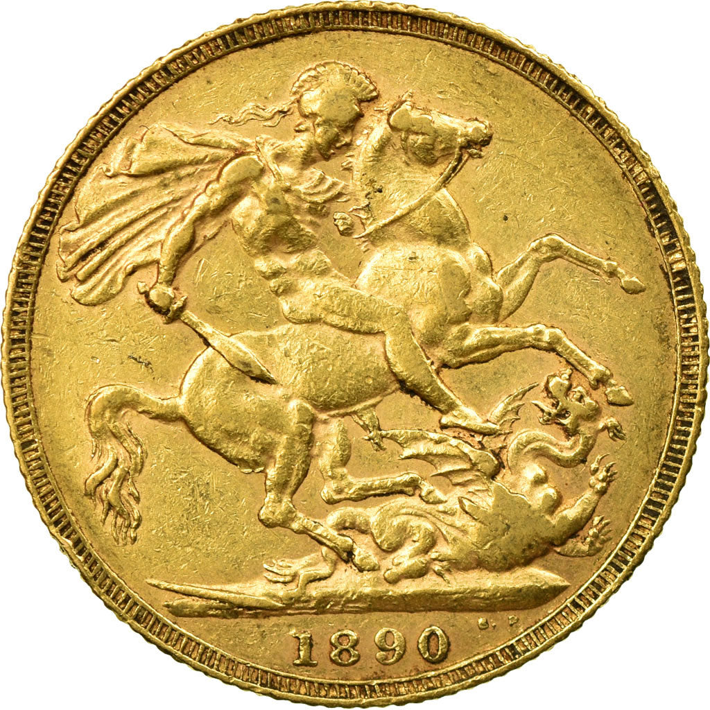 Coin, Great Britain, Victoria, Sovereign, 1890, EF(40-45), Gold, KM:767