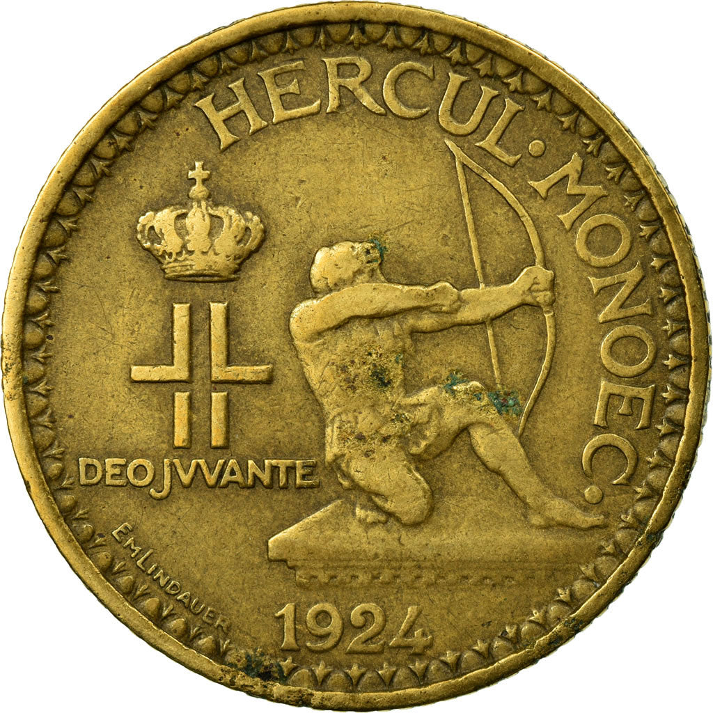 Coin, Monaco, Louis II, 2 Francs, 1924, Poissy, EF(40-45), Aluminum-Bronze