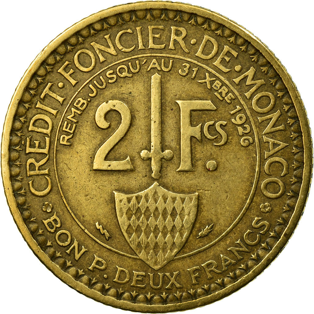 Coin, Monaco, Louis II, 2 Francs, 1924, Poissy, EF(40-45), Aluminum-Bronze
