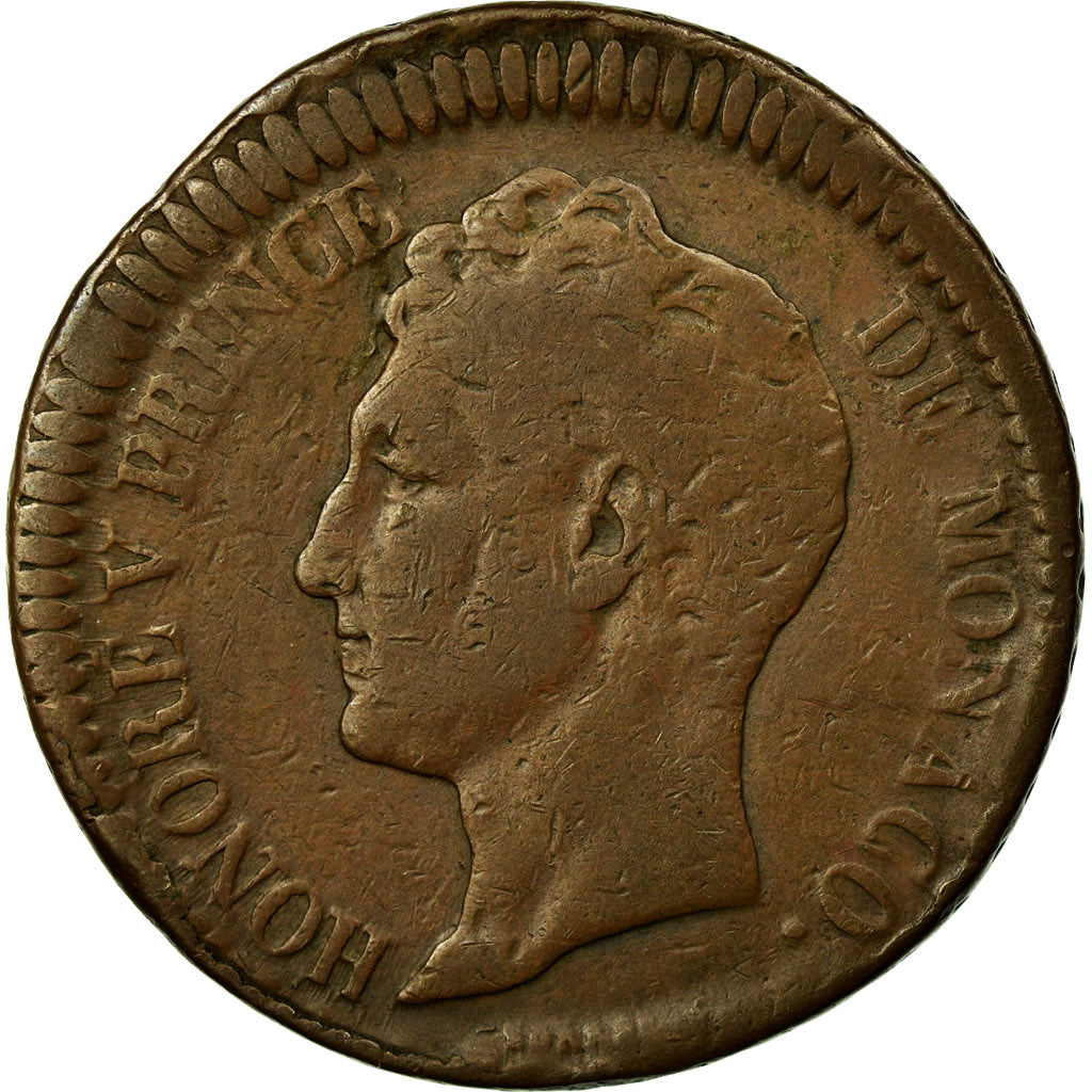 Coin, Monaco, Honore V, Decime, 1838, Monaco, VF(30-35), Copper, KM:97.1