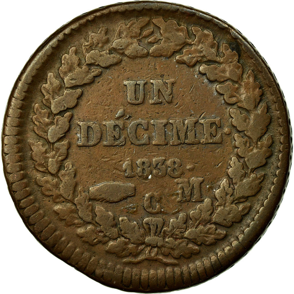 Coin, Monaco, Honore V, Decime, 1838, Monaco, VF(30-35), Copper, KM:97.1