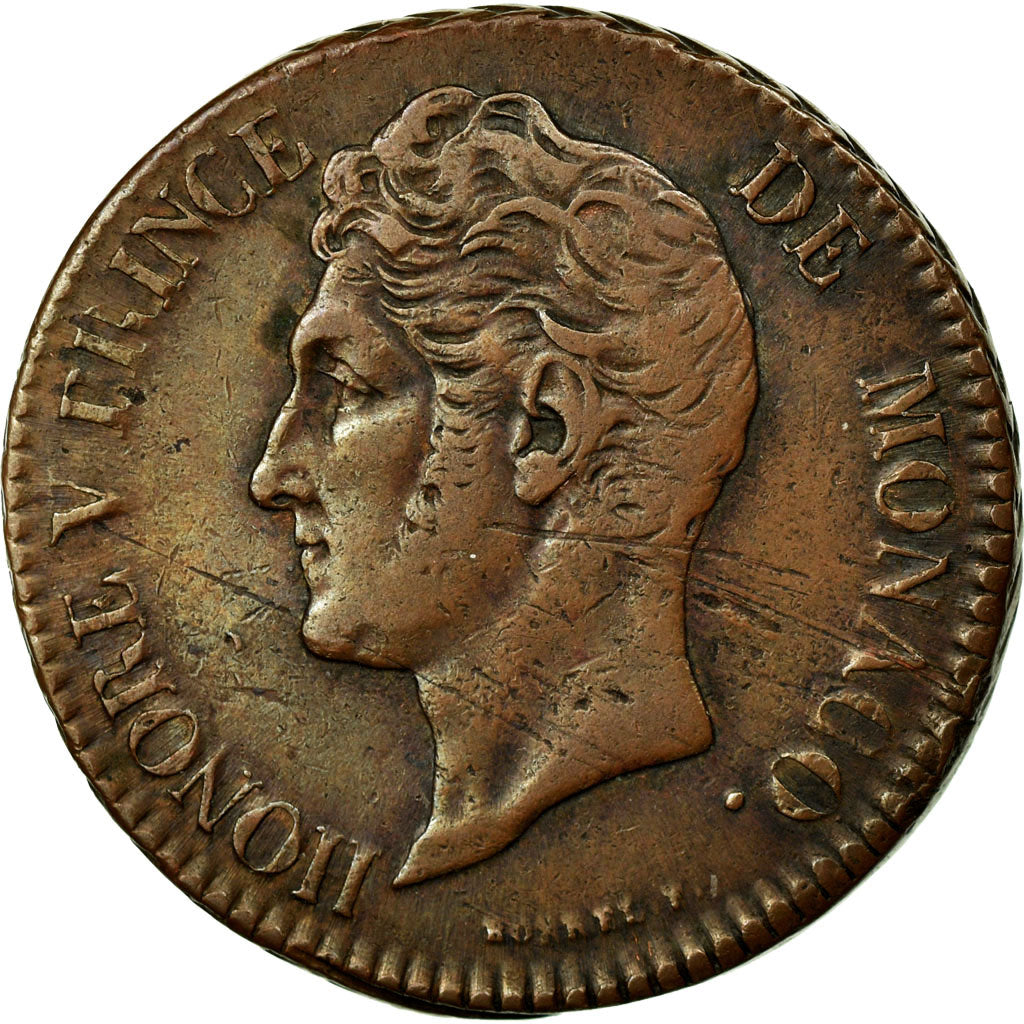 Coin, Monaco, Honore V, 5 Centimes, Cinq, 1837, Monaco, AU(50-53), Cast Brass