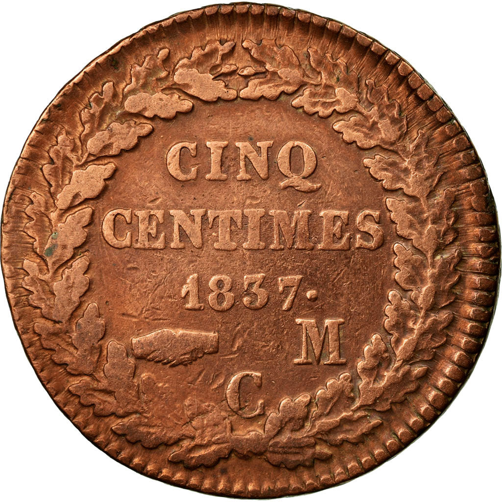 Coin, Monaco, Honore V, 5 Centimes, Cinq, 1837, Monaco, VF(30-35), Cast Brass