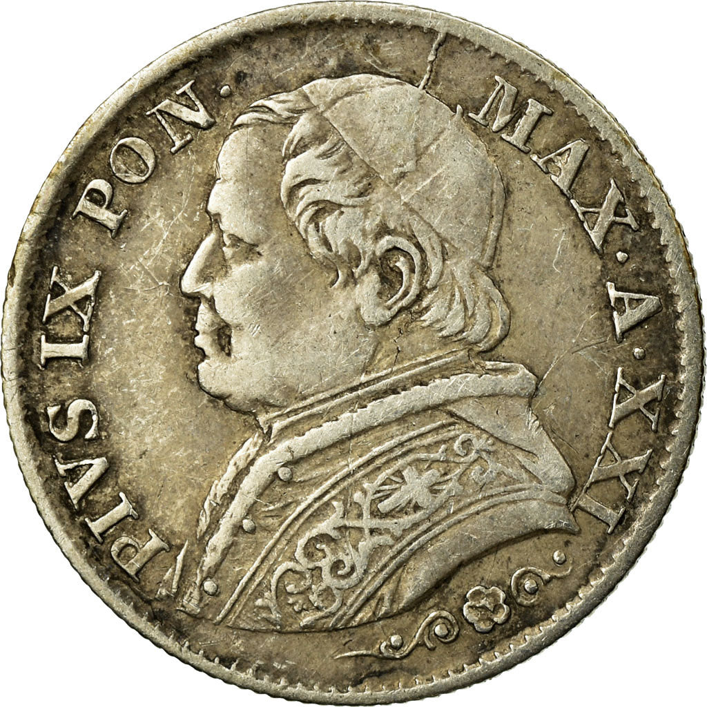 Coin,PAPAL STATES, Pius IX, 5 Soldi, 25 Centesimi, 1867, Rome, AU(50-53)