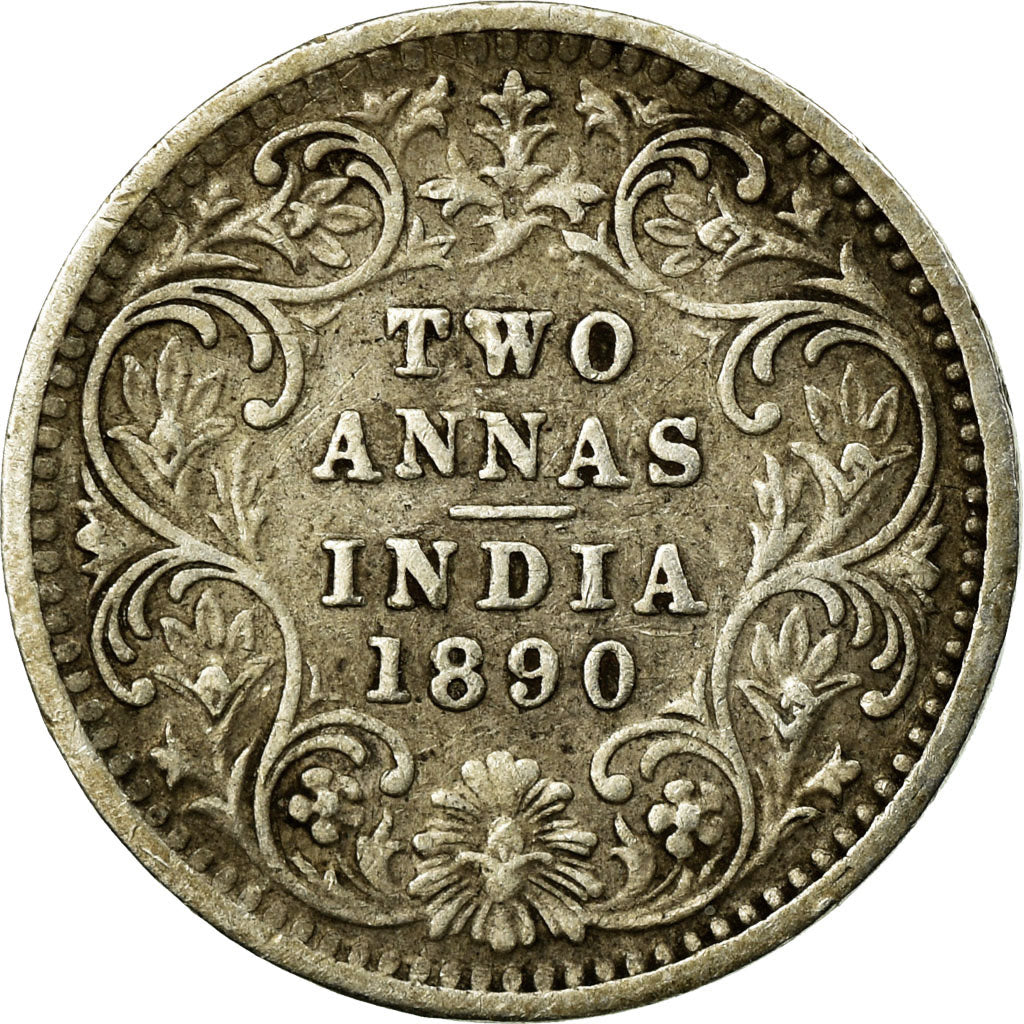 Coin, INDIA-BRITISH, Victoria, 2 Annas, 1890, EF(40-45), Silver, KM:488