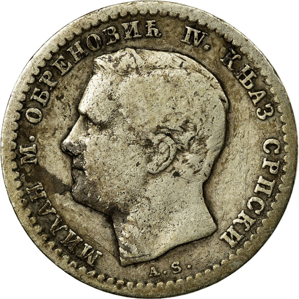 Coin, Serbia, Milan I, 50 Para, 1875, VF(30-35), Silver, KM:4