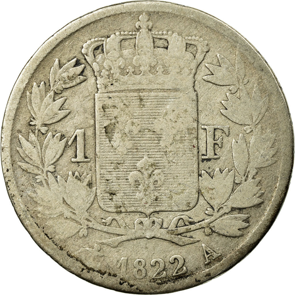 Coin, France, Louis XVIII, Franc, 1822, Paris, F(12-15), Silver