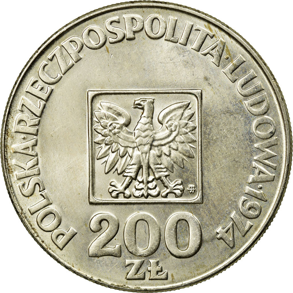 Coin, Poland, 200 Zlotych, 1974, Warsaw, AU(55-58), Silver, KM:72