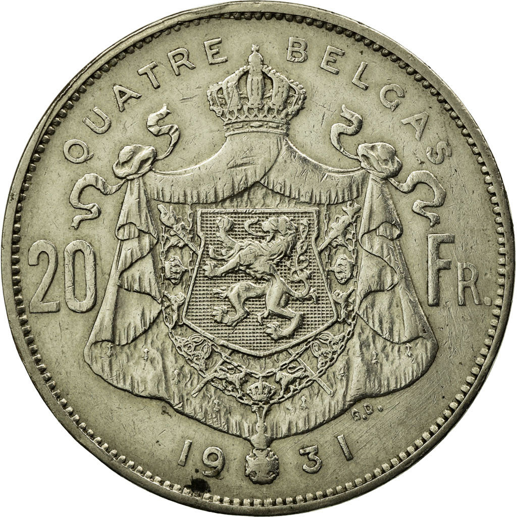 Coin, Belgium, 20 Francs, 20 Frank, 1931, EF(40-45), Nickel, KM:101.1