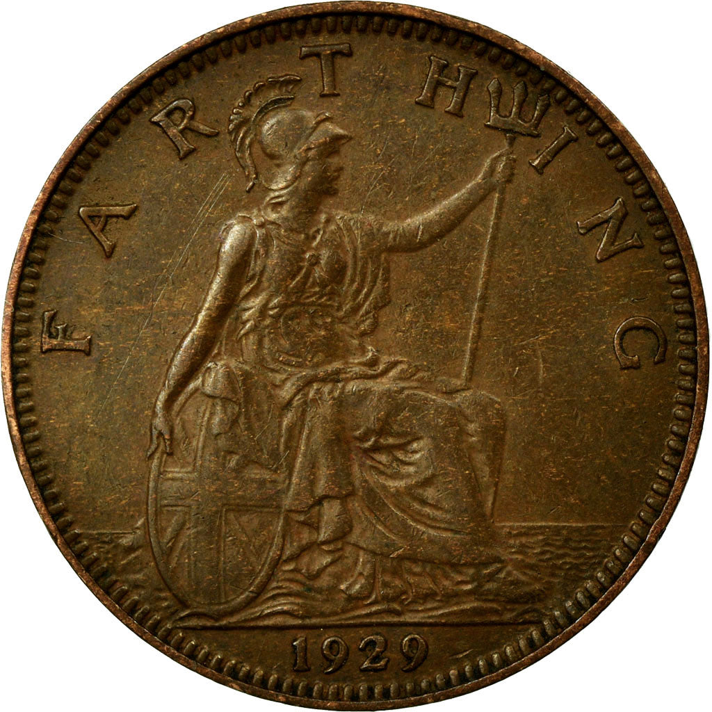 Coin, Great Britain, George V, Farthing, 1929, AU(50-53), Bronze, KM:825