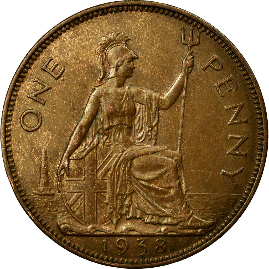 Coin, Great Britain, George VI, Penny, 1938, AU(55-58), Bronze, KM:845