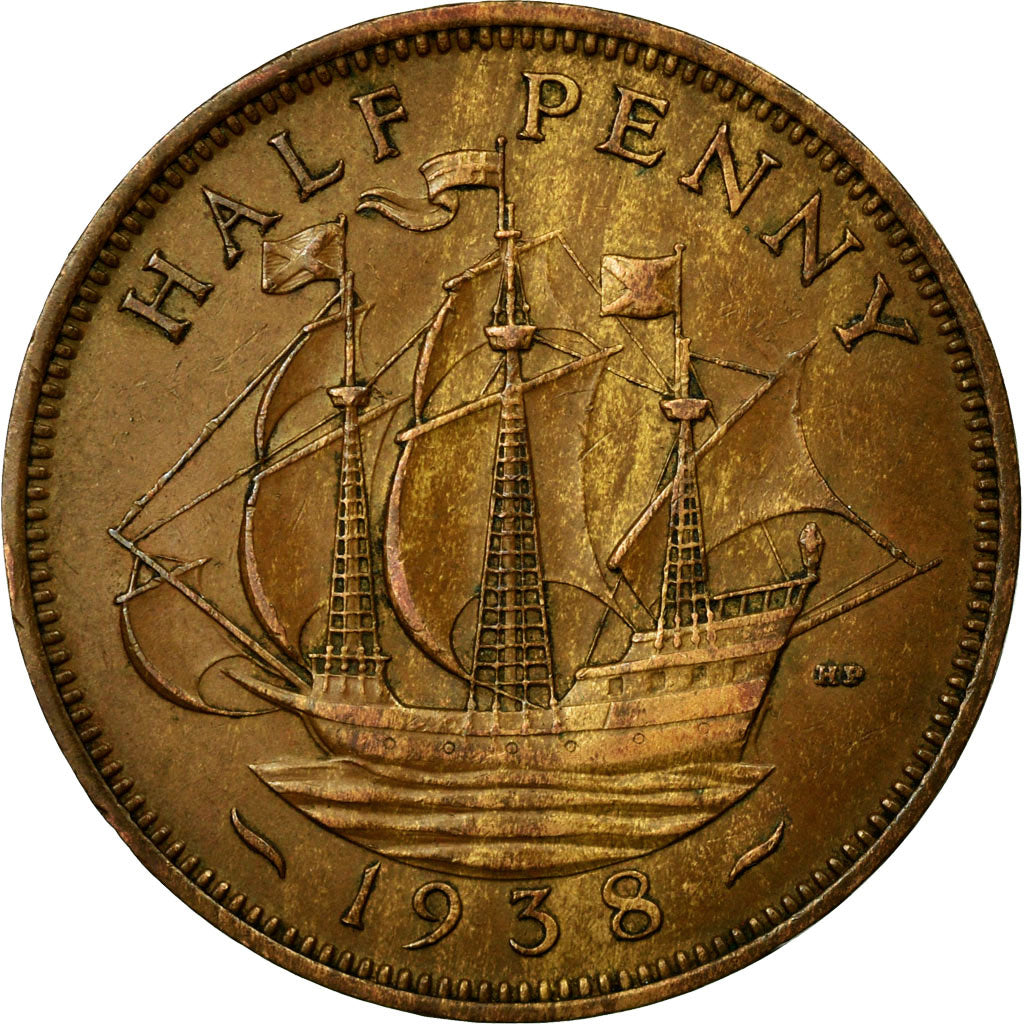 Moneta, Gran Bretagna, George VI, 1/2 Penny, 1938, SPL-, Bronzo, KM:844