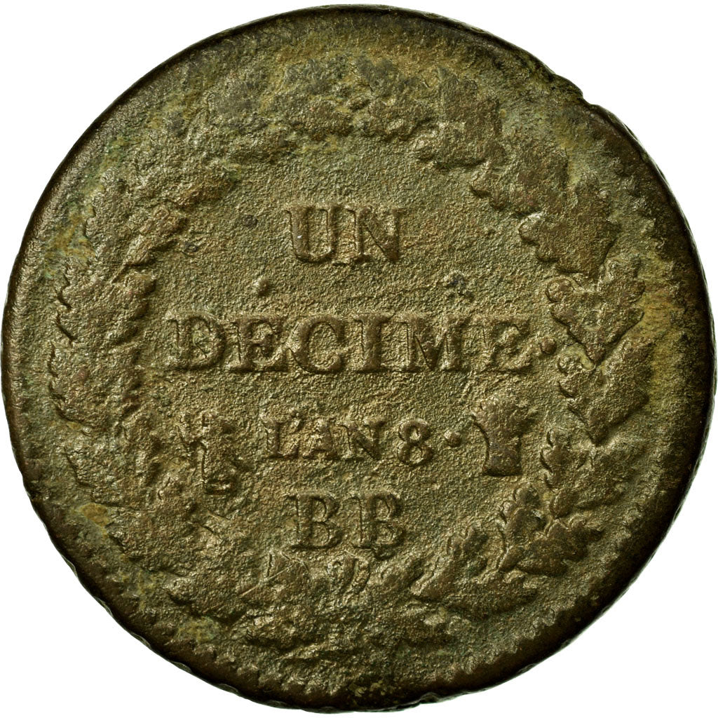Coin, France, Dupré, Decime, AN 8, Strasbourg, F(12-15), Bronze, KM:644.4