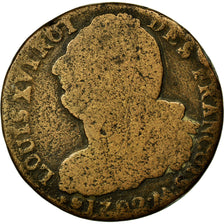Moeda, França, 2 sols françois, 1792, Metz, F(12-15), Bronze