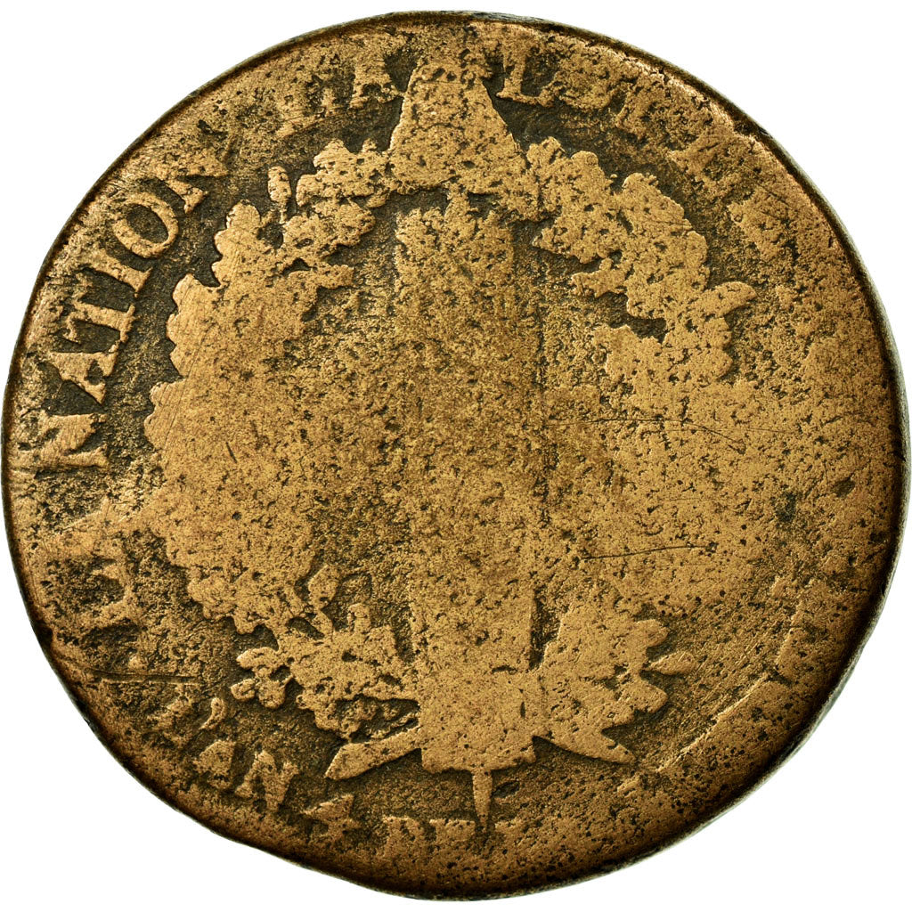 Moeda, França, 2 sols françois, 1792, Metz, F(12-15), Bronze