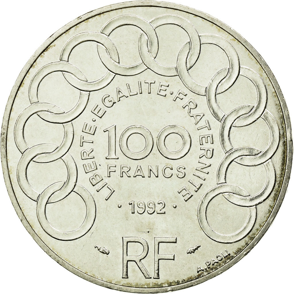 Coin, France, Jean Monnet, 100 Francs, 1992, Paris, AU(55-58), Silver, KM:1120