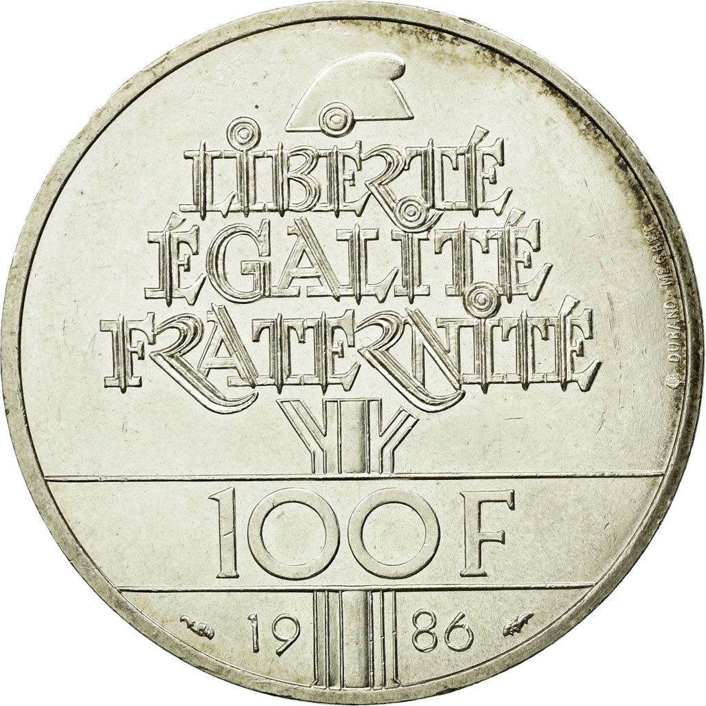 Coin, France, Statue de la Liberté, 100 Francs, 1986, Paris, AU(55-58), Silver