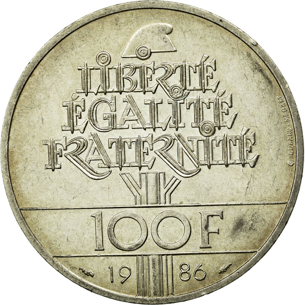 Coin, France, Statue de la Liberté, 100 Francs, 1986, Paris, AU(55-58), Silver
