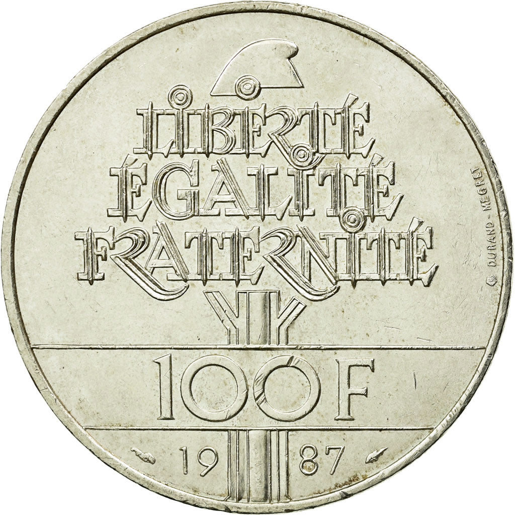 Coin, France, Lafayette, 100 Francs, 1987, Paris, AU(55-58), Silver, KM:962