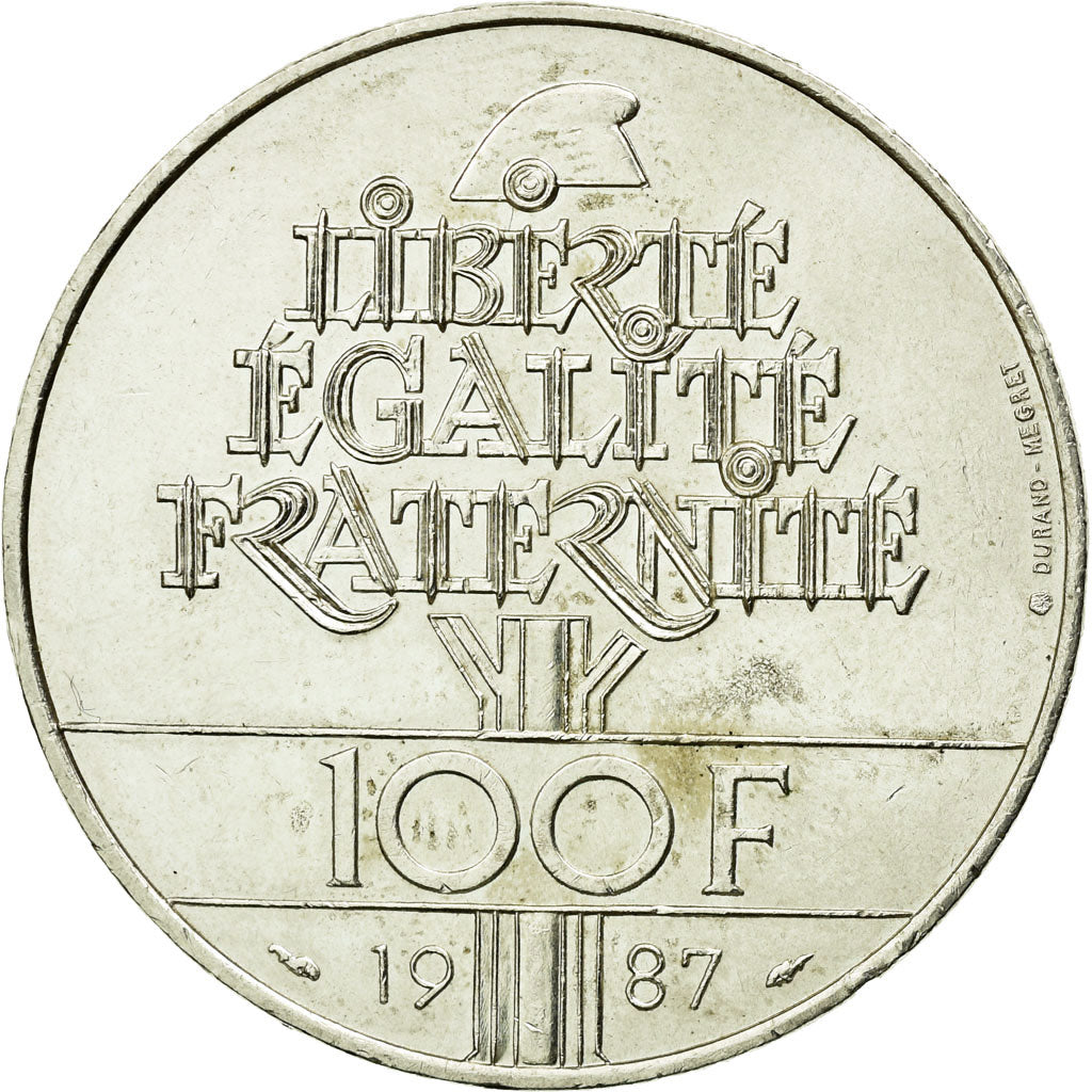 Moeda, França, Lafayette, 100 Francs, 1987, Paris, AU(55-58), Prata, KM:962