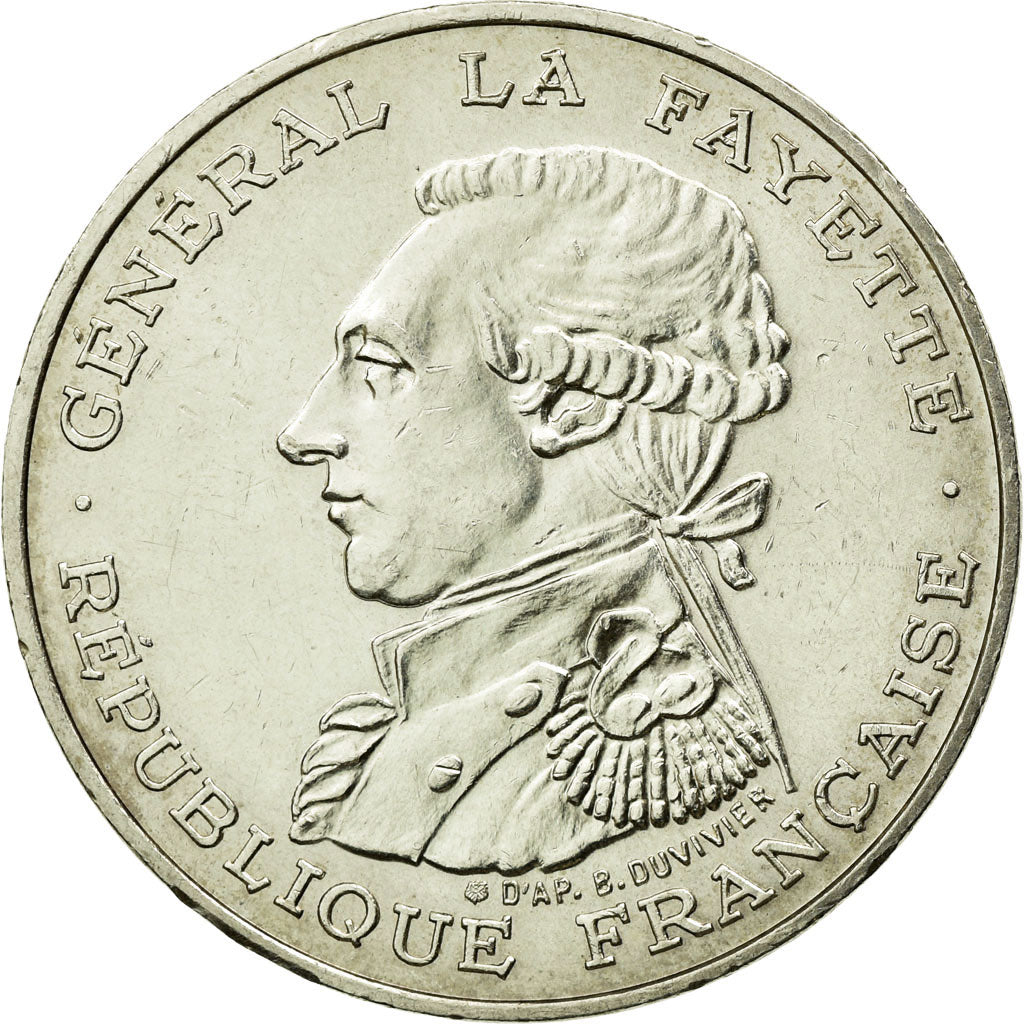 Moeda, França, Lafayette, 100 Francs, 1987, Paris, AU(55-58), Prata, KM:962