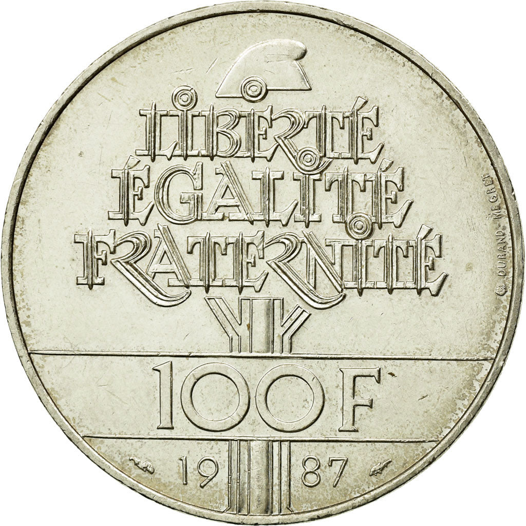 Moeda, França, Lafayette, 100 Francs, 1987, Paris, AU(55-58), Prata, KM:962