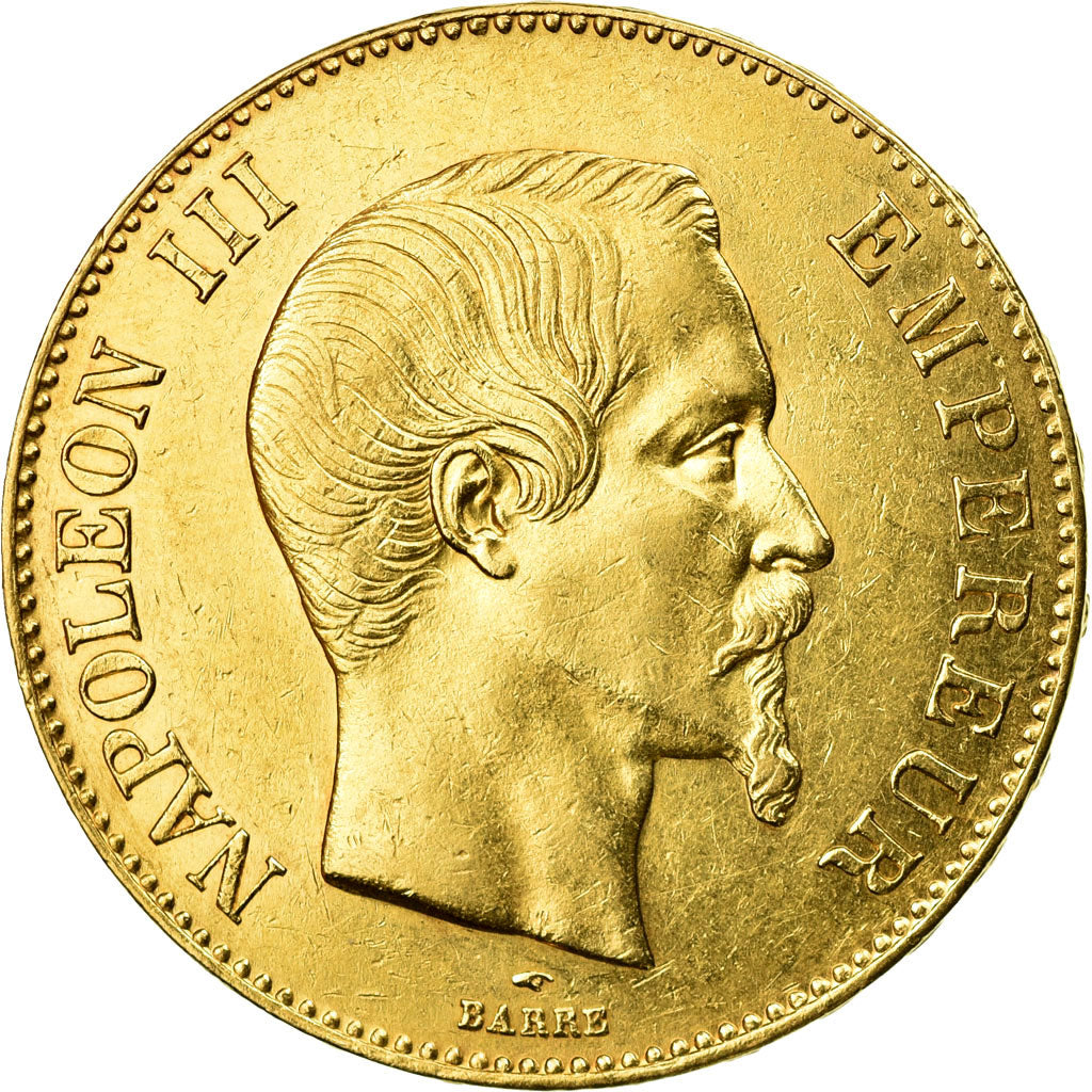 Moeda, França, Napoleon III,100 Francs, 1858, Paris, AU(50-53)