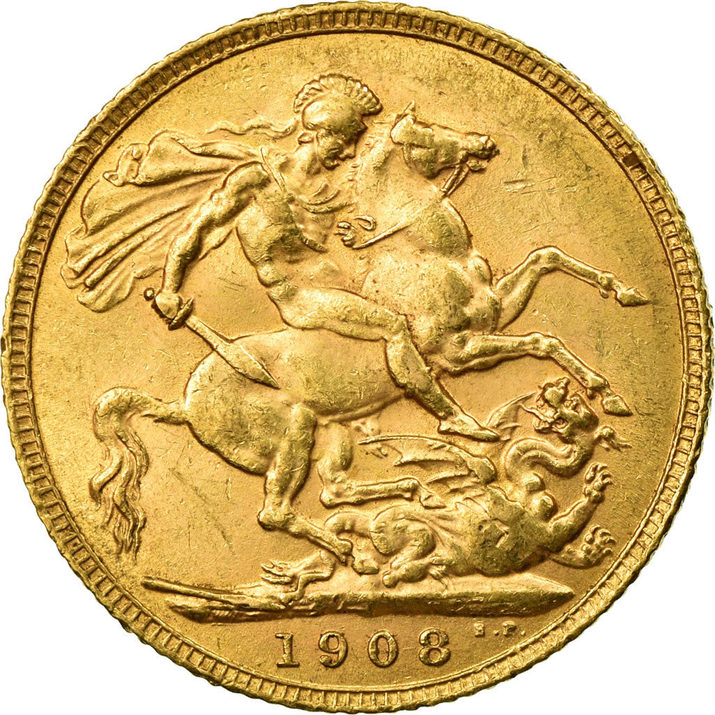 Coin, Great Britain, Edward VII, Sovereign, 1908, AU(55-58), Gold, KM:805