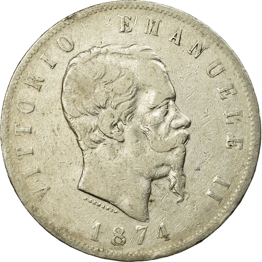 Coin, Italy, Vittorio Emanuele II, 5 Lire, 1874, Milan, VF(30-35), Silver