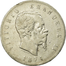 Coin, Italy, Vittorio Emanuele II, 5 Lire, 1874, Milan, VF(30-35), Silver