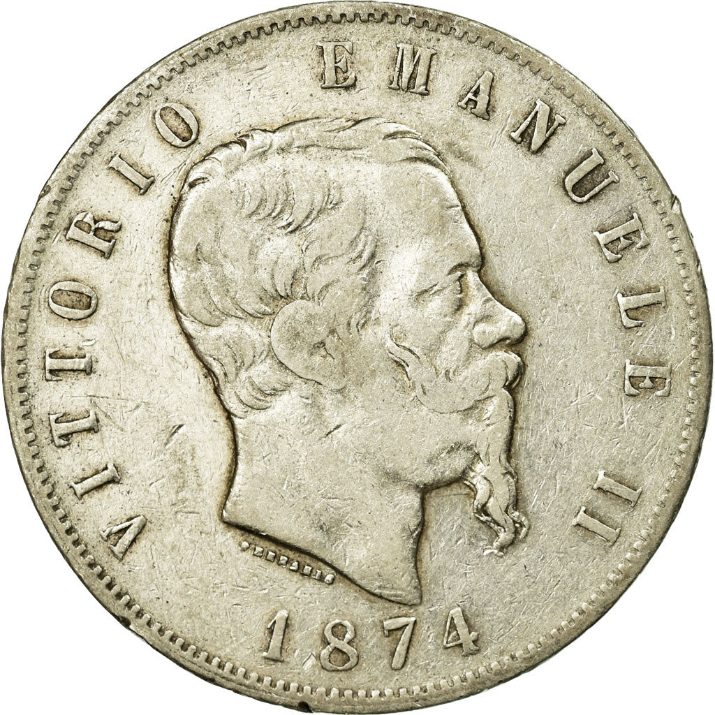 Monnaie, Italie, Vittorio Emanuele II, 5 Lire, 1874, Milan, TB+, Argent, KM:8.3