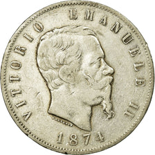 Monnaie, Italie, Vittorio Emanuele II, 5 Lire, 1874, Milan, TB+, Argent, KM:8.3