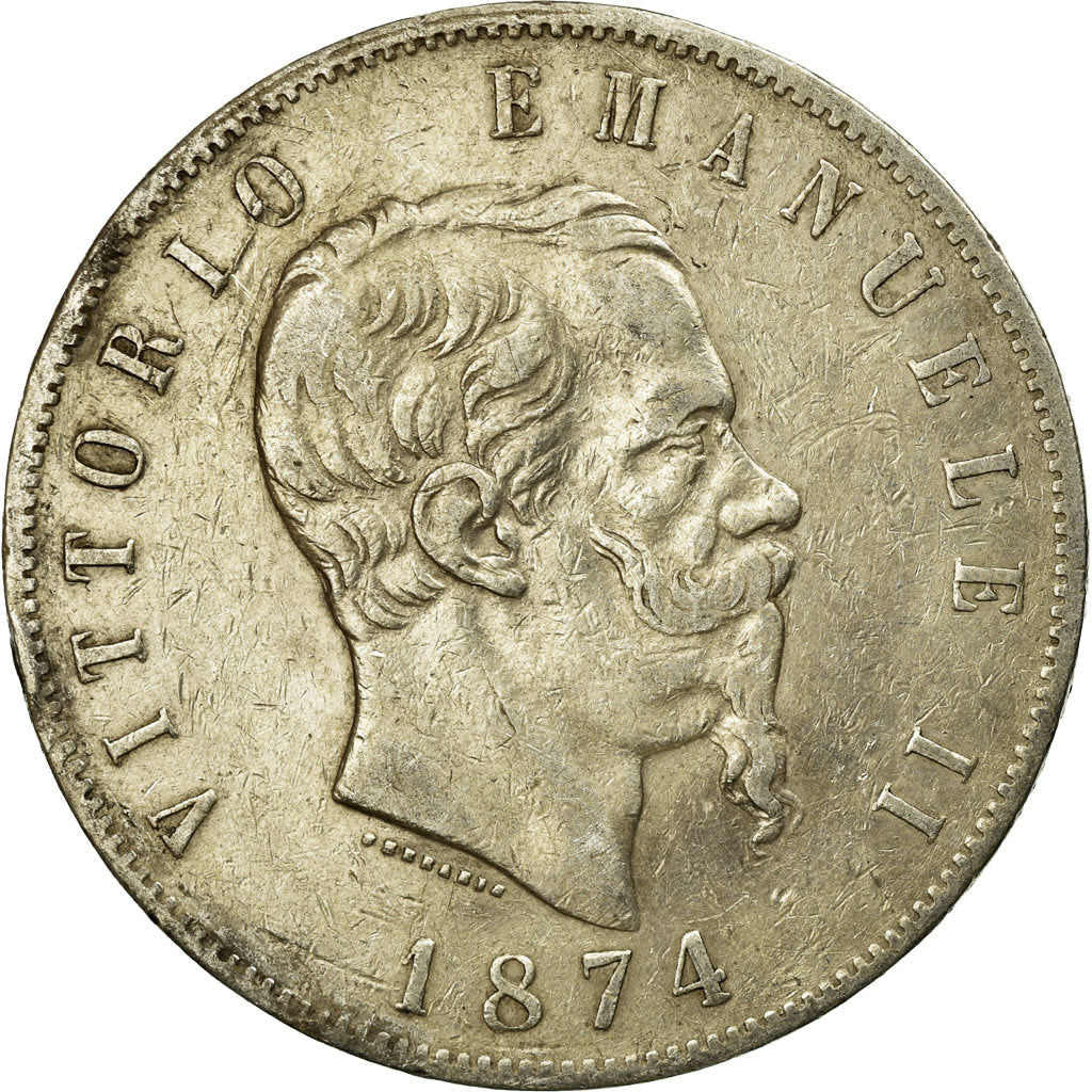 Coin, Italy, Vittorio Emanuele II, 5 Lire, 1874, Milan, EF(40-45), Silver