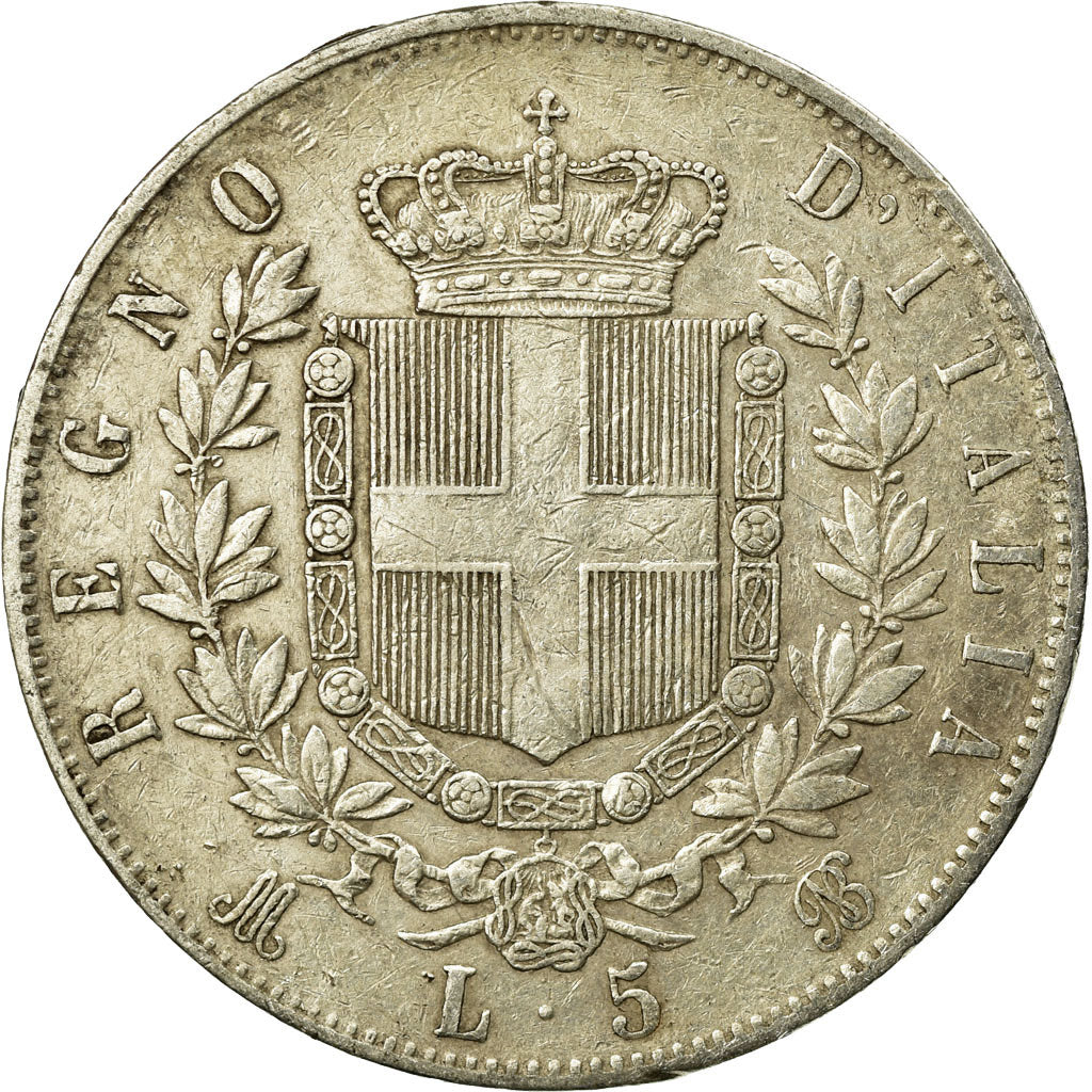 Coin, Italy, Vittorio Emanuele II, 5 Lire, 1874, Milan, EF(40-45), Silver