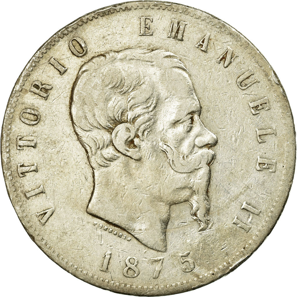 Coin, Italy, Vittorio Emanuele II, 5 Lire, 1875, Milan, VF(30-35), Silver