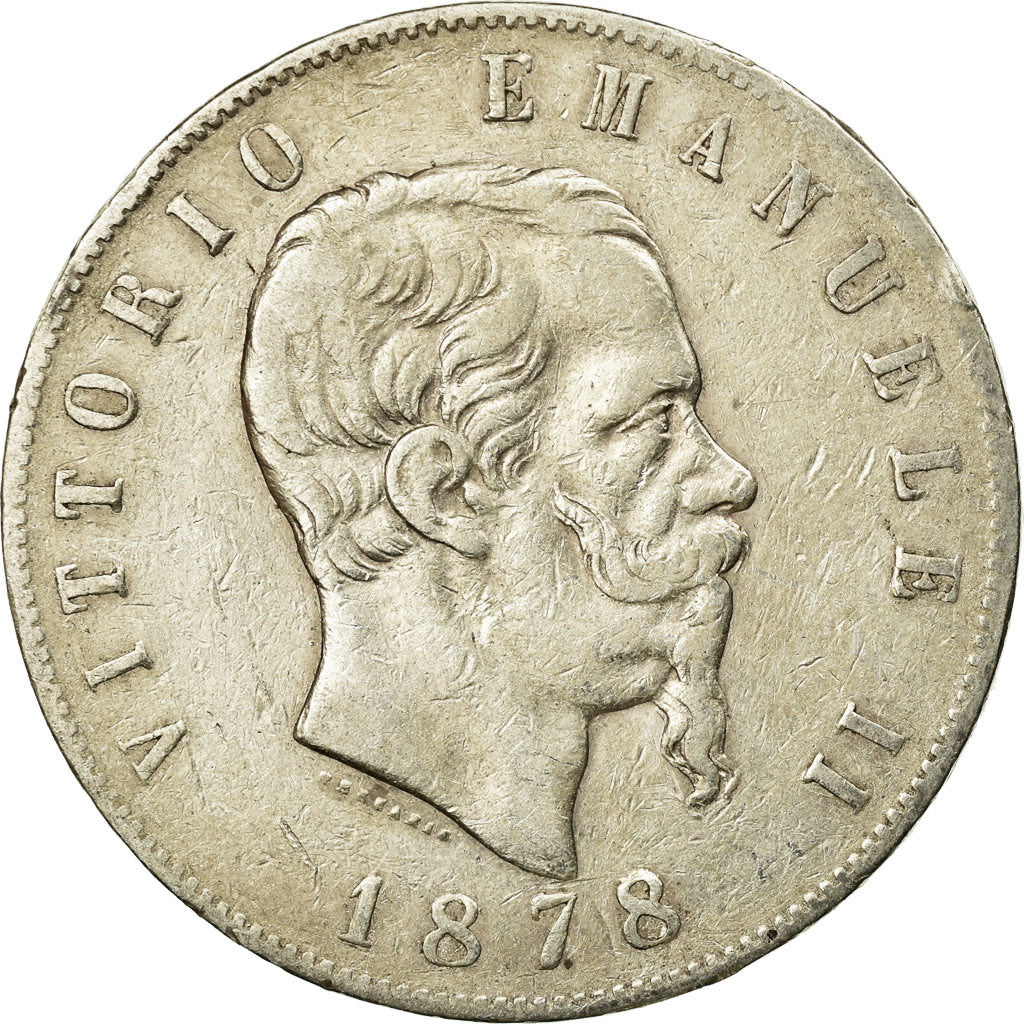 Coin, Italy, Vittorio Emanuele II, 5 Lire, 1878, Rome, EF(40-45), Silver, KM:8.4