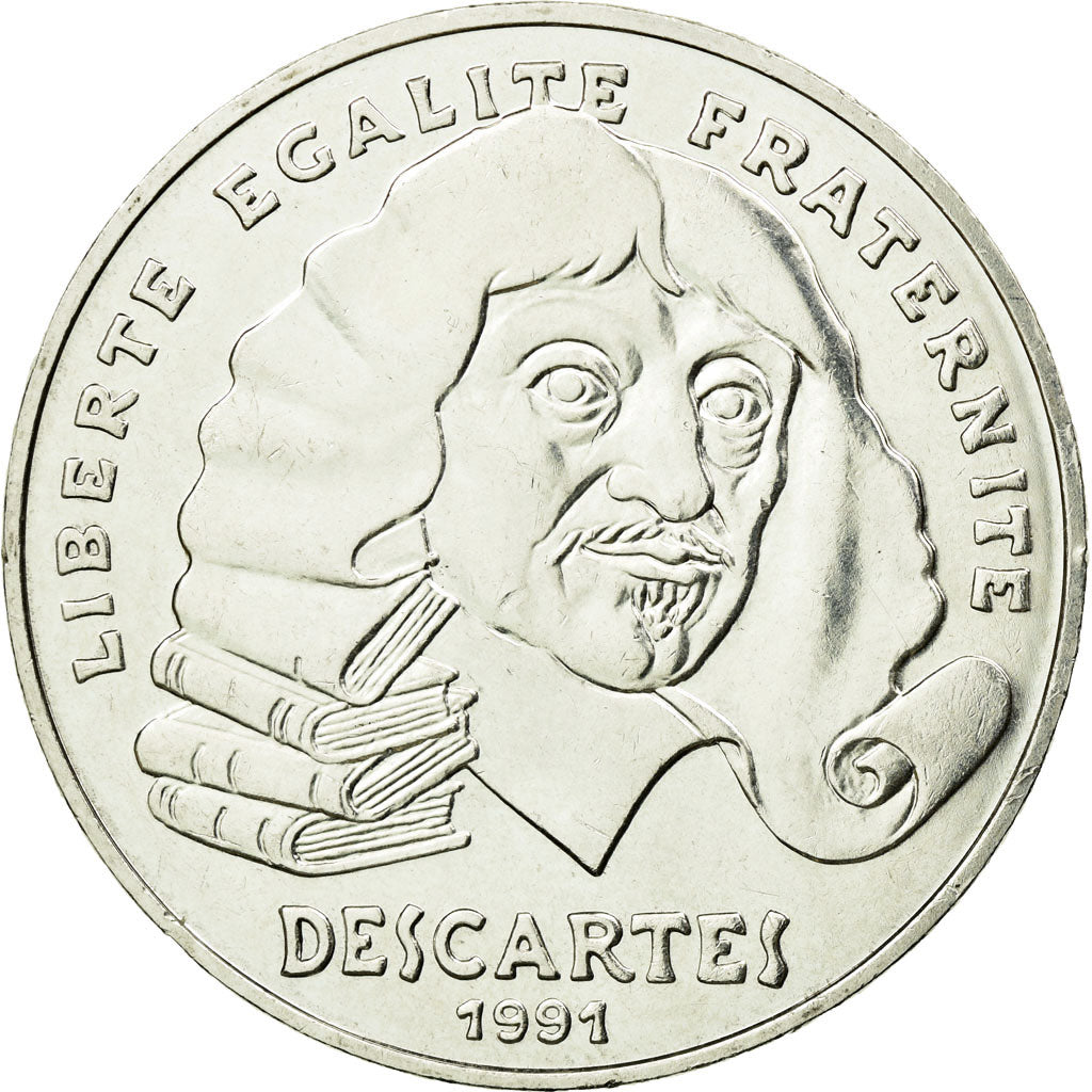 Moneda, Francia, Descartes, 100 Francs, 1991, Paris, EBC, Plata, KM:996