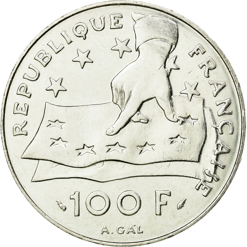Moneda, Francia, Descartes, 100 Francs, 1991, Paris, EBC, Plata, KM:996