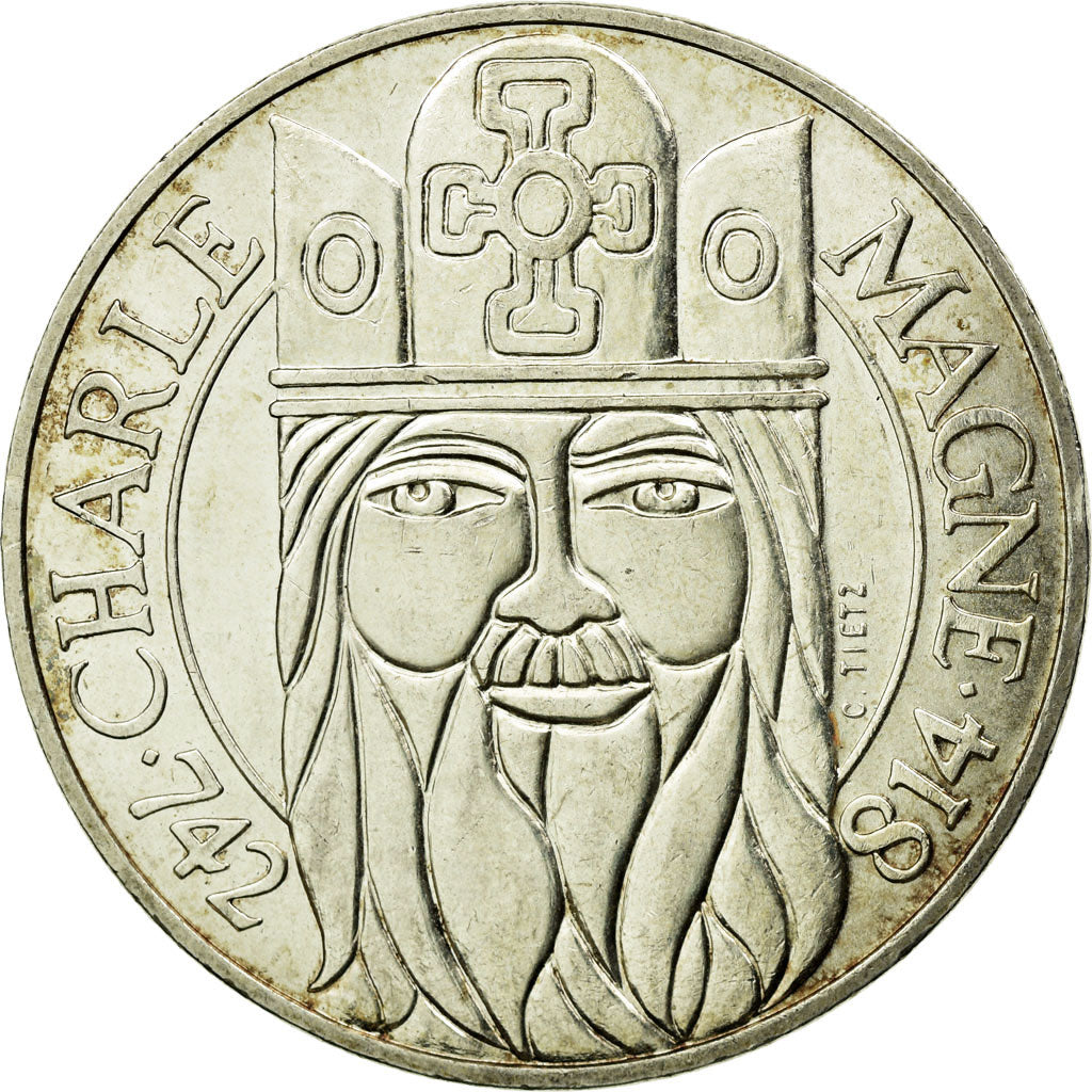 Coin, France, Charlemagne, 100 Francs, 1990, Paris, AU(55-58), Silver, KM:982