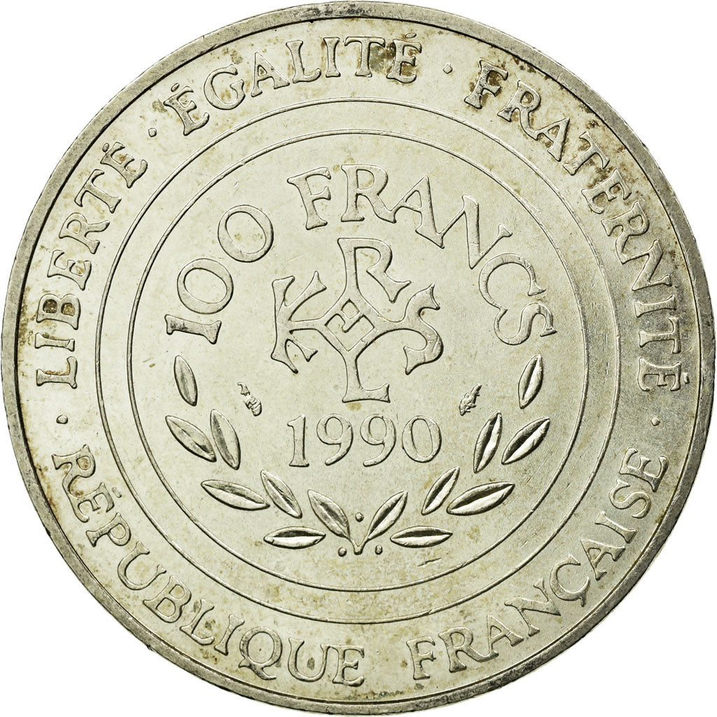 Coin, France, Charlemagne, 100 Francs, 1990, Paris, AU(55-58), Silver, KM:982