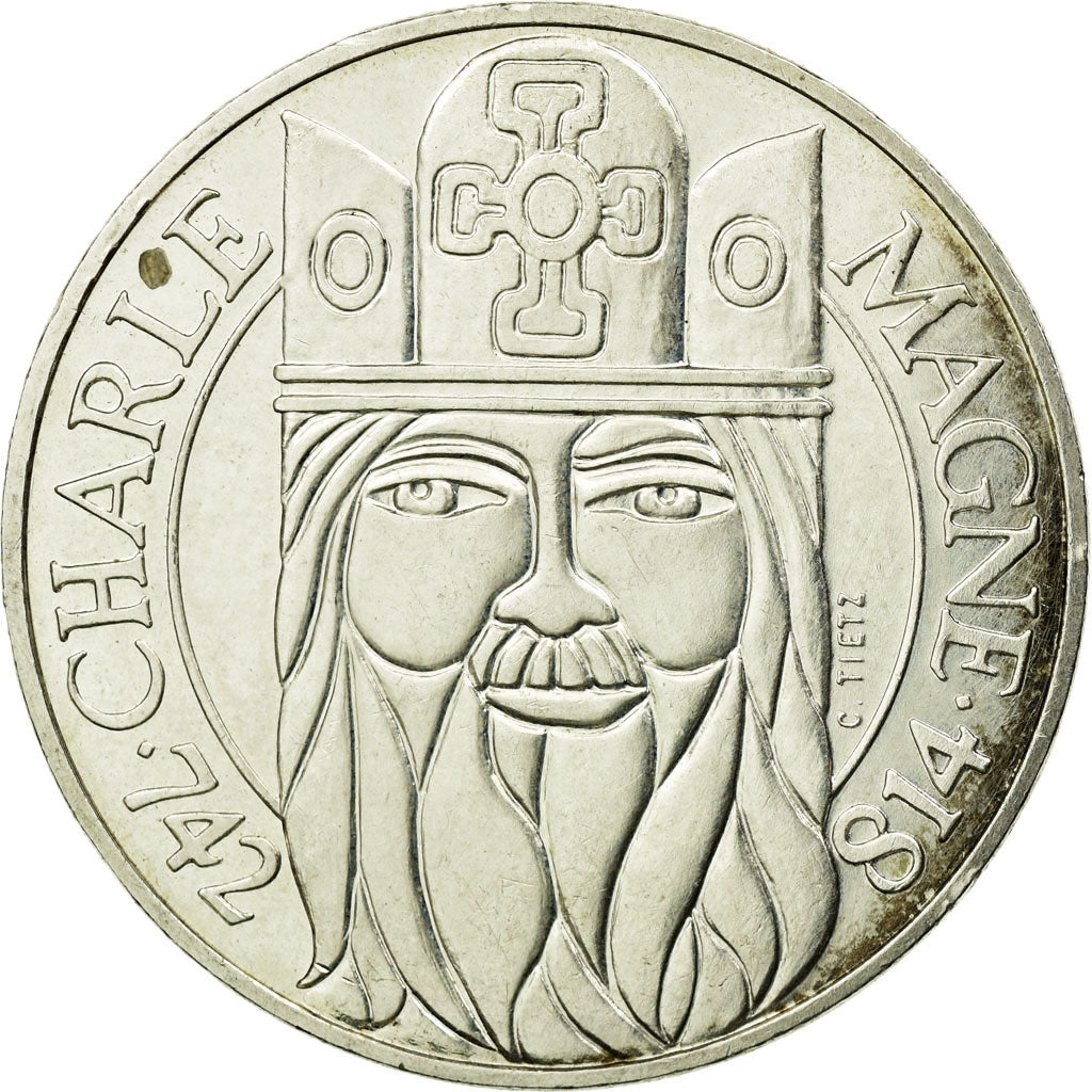 Coin, France, Charlemagne, 100 Francs, 1990, Paris, AU(55-58), Silver, KM:982