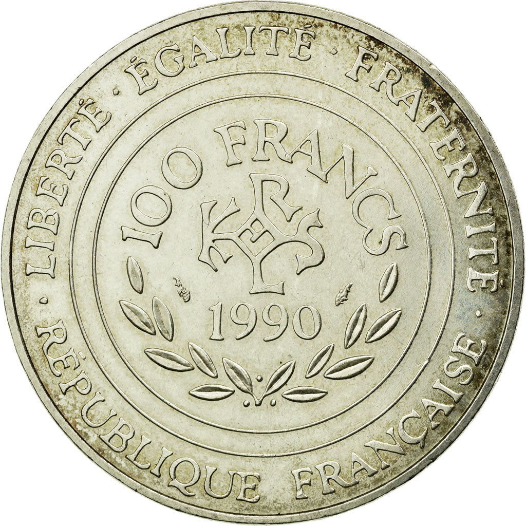 Coin, France, Charlemagne, 100 Francs, 1990, Paris, AU(55-58), Silver, KM:982
