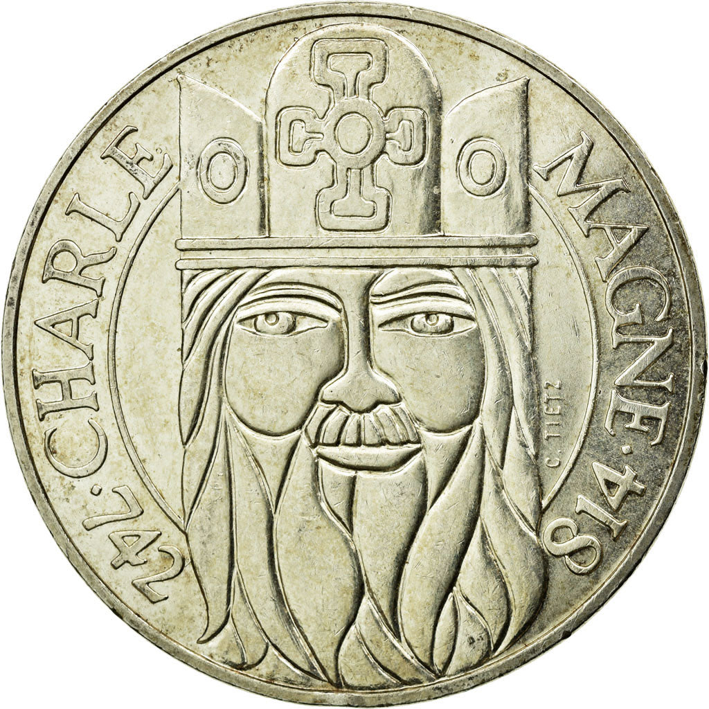 Coin, France, Charlemagne, 100 Francs, 1990, Paris, AU(55-58), Silver, KM:982