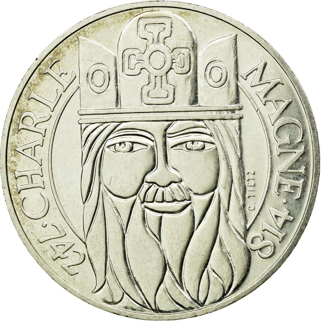 Coin, France, Charlemagne, 100 Francs, 1990, Paris, AU(55-58), Silver, KM:982