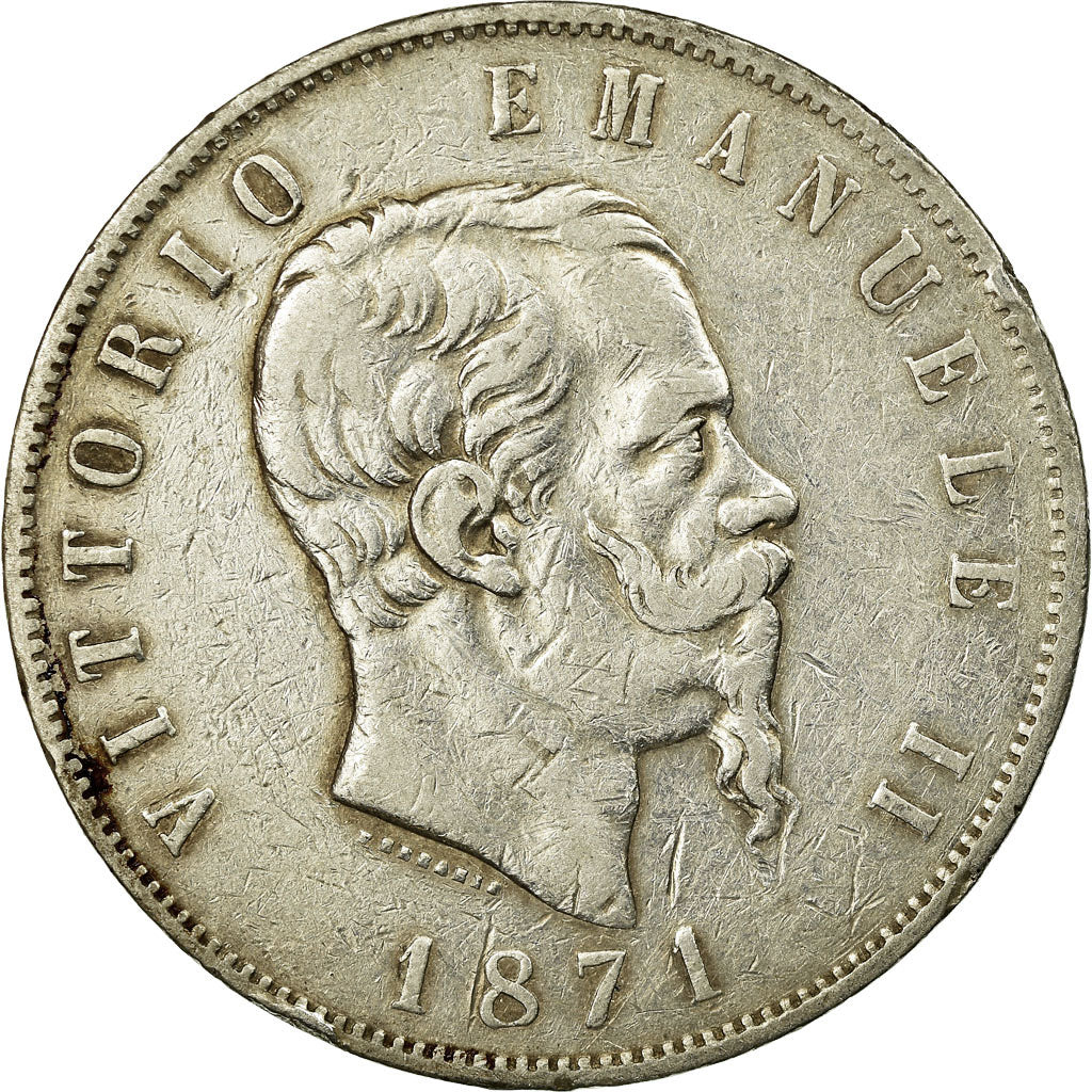 Coin, Italy, Vittorio Emanuele II, 5 Lire, 1871, Milan, VF(30-35), Silver