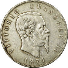 Coin, Italy, Vittorio Emanuele II, 5 Lire, 1871, Milan, VF(30-35), Silver